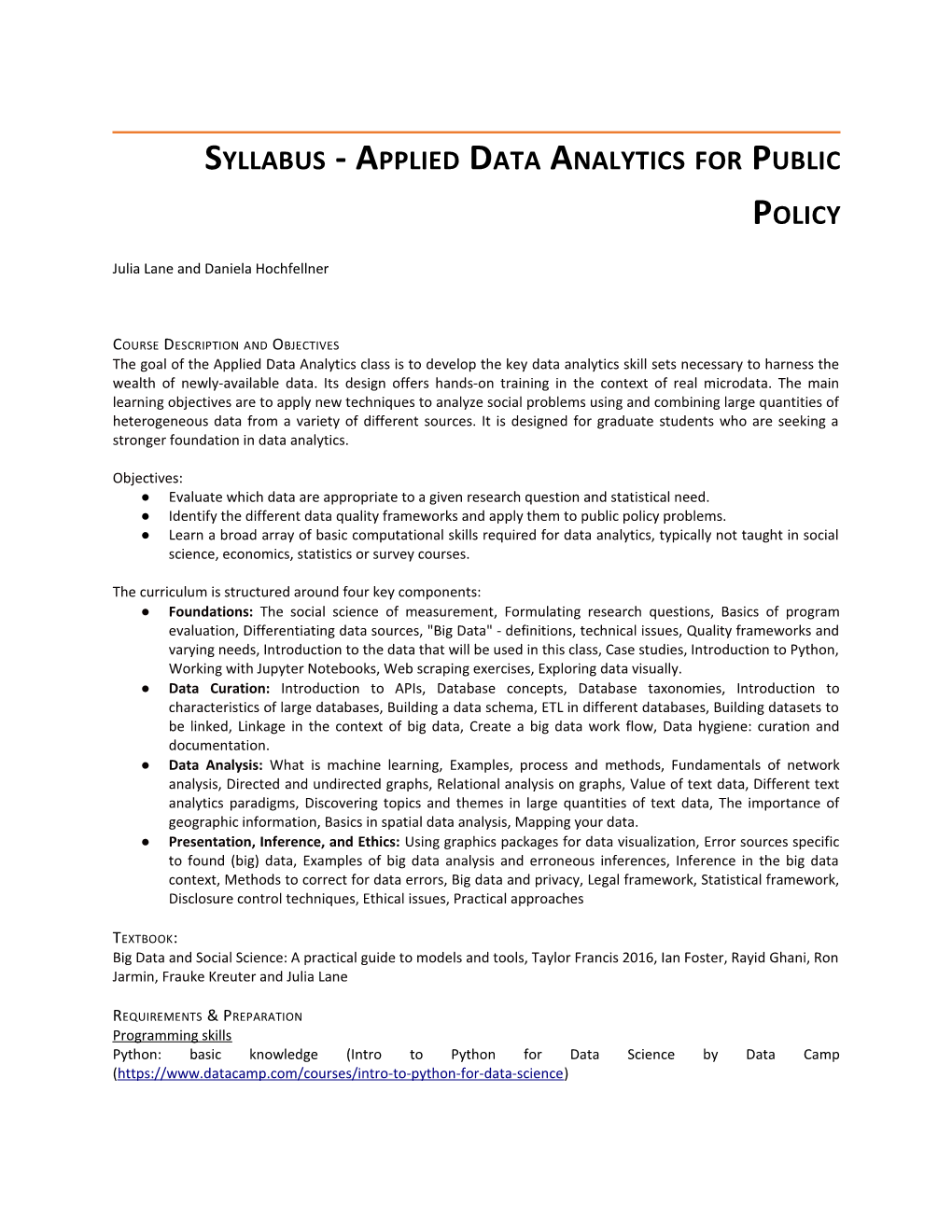 Syllabus - Applied Data Analytics for Public Policy