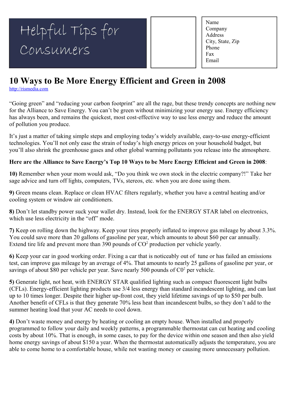 10 Ways to Be More Energy Efficient and Green in 2008