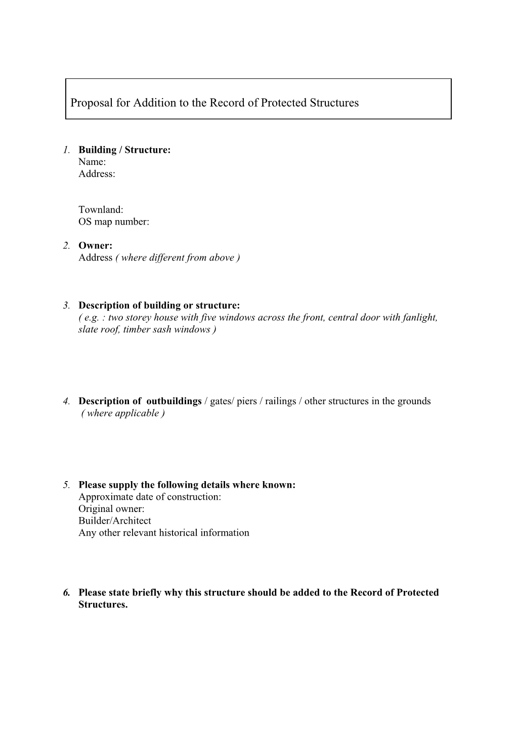 Procedure for Additions to the Record of Protected Structures at Any Time Other Than In