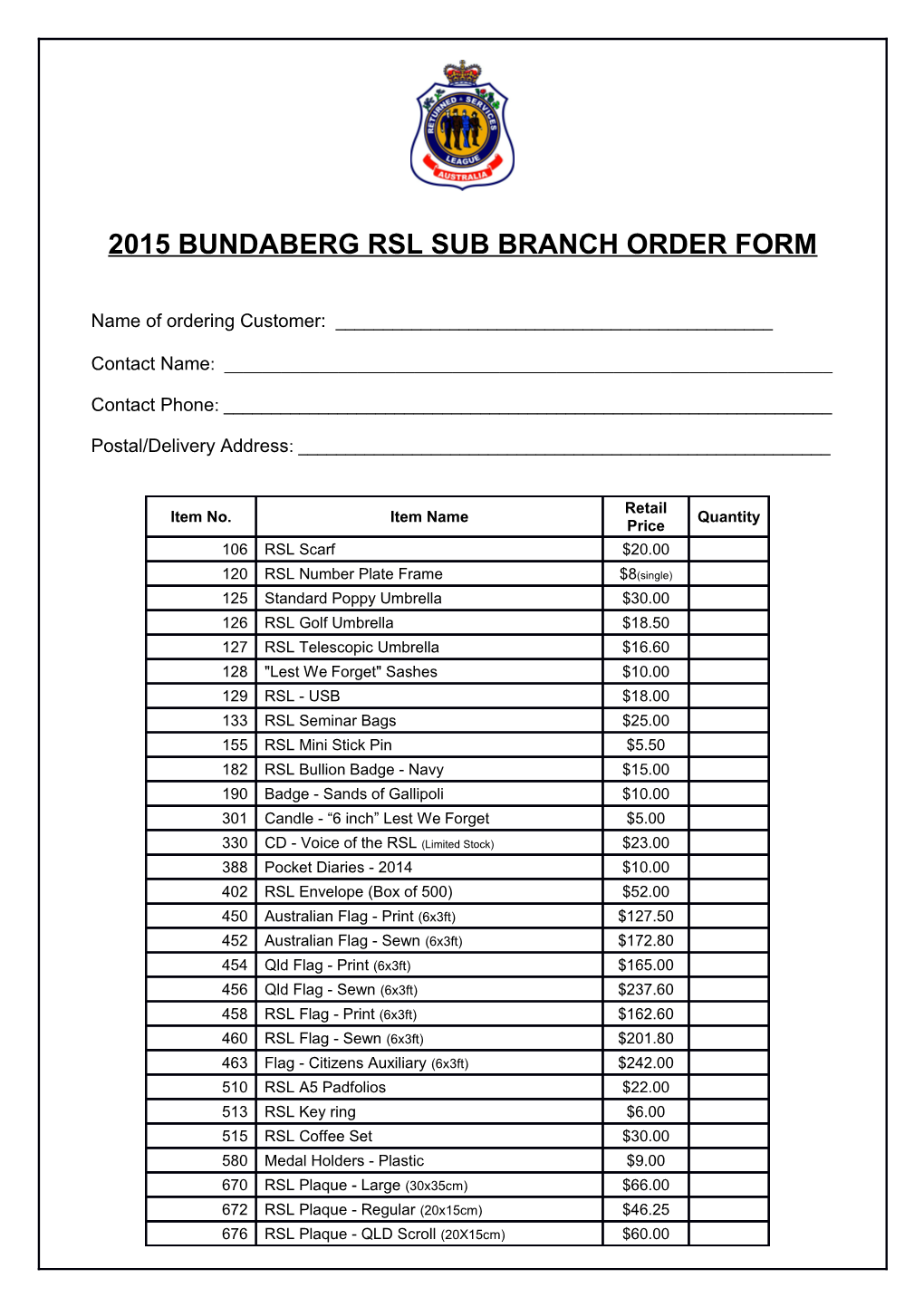 2002 Remembrance Day - Order Form
