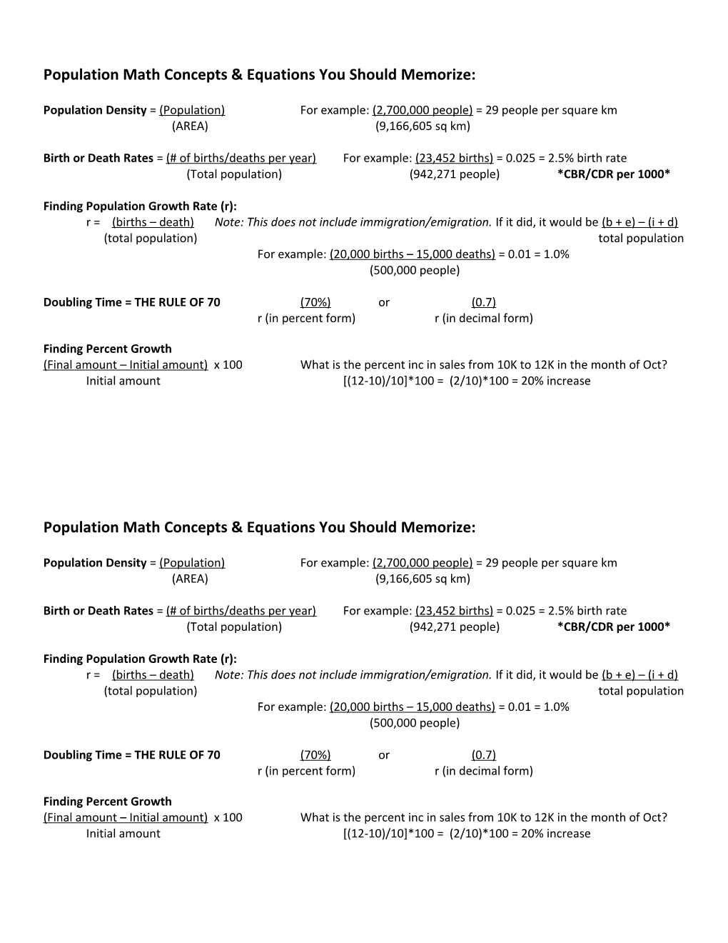 Population Math Concepts & Equations You Should Memorize