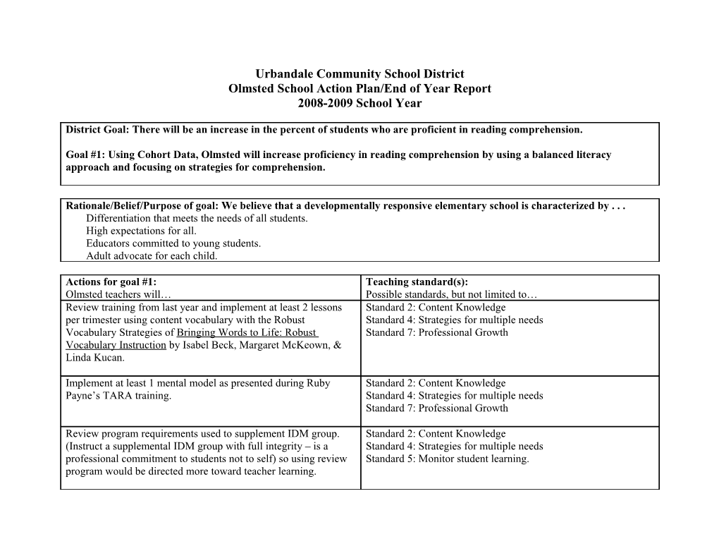 Olmsted School Action Plan/End of Year Report