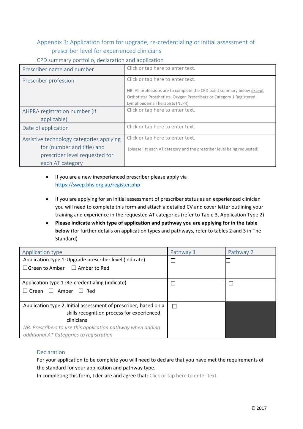 Appendix 3: Application Form for Upgrade, Re-Credentialing Or Initial Assessment of Prescriber