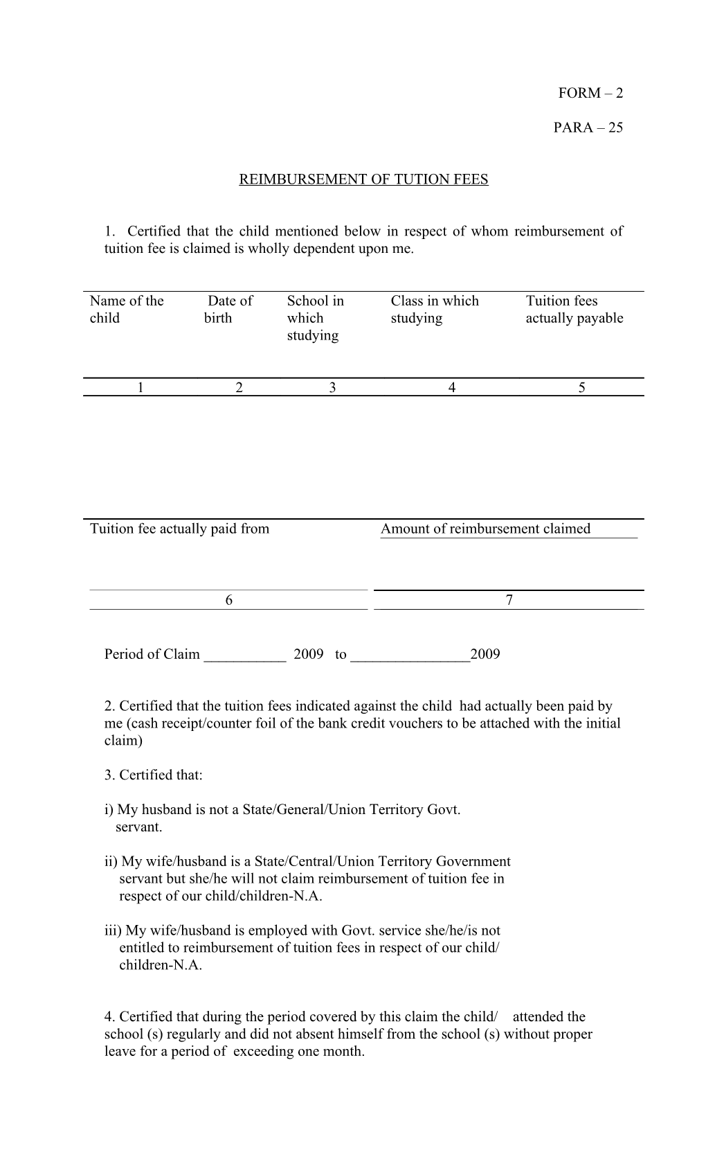 Reimbursement of Tution Fees