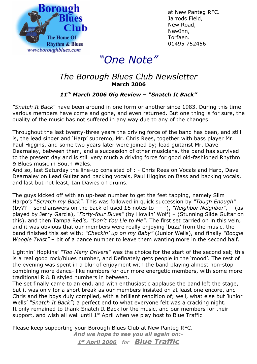 The Borough Blues Club Newsletter