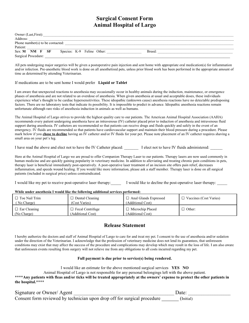 Surgical Consent Form