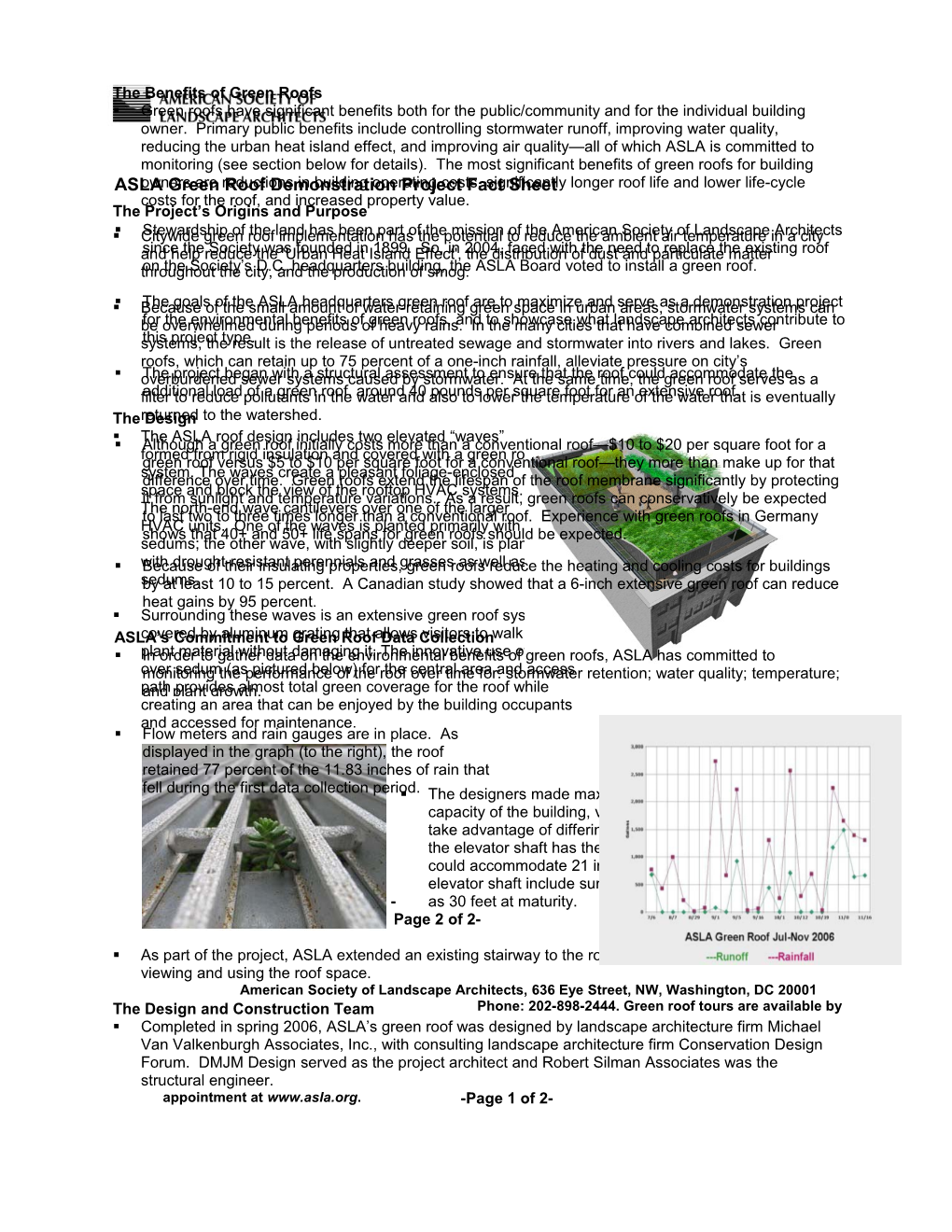 ASLA Green Roof Demonstration Project Fact Sheet