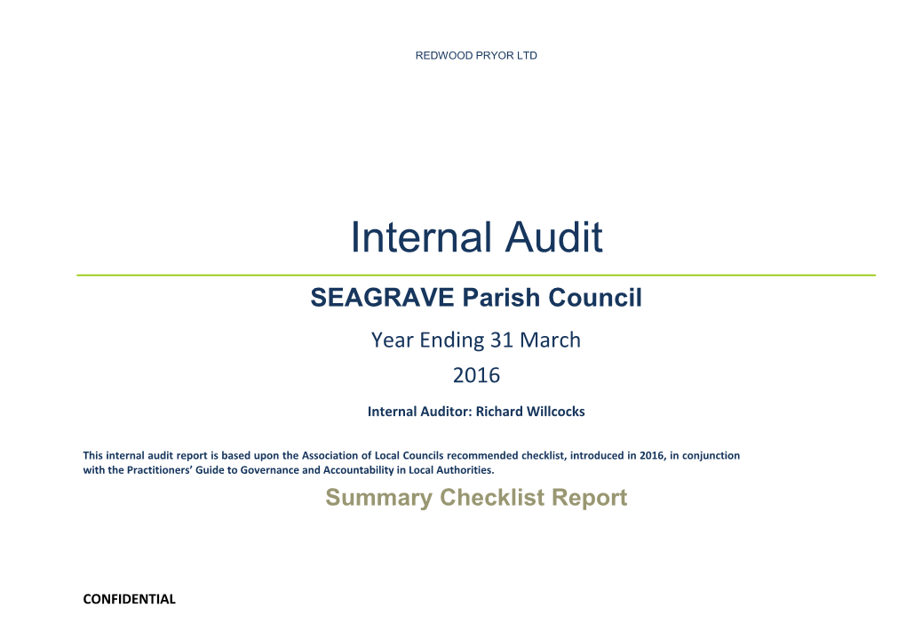 Internal Audit Summary Checklist Reportfor SEAGRAVE Parish Council