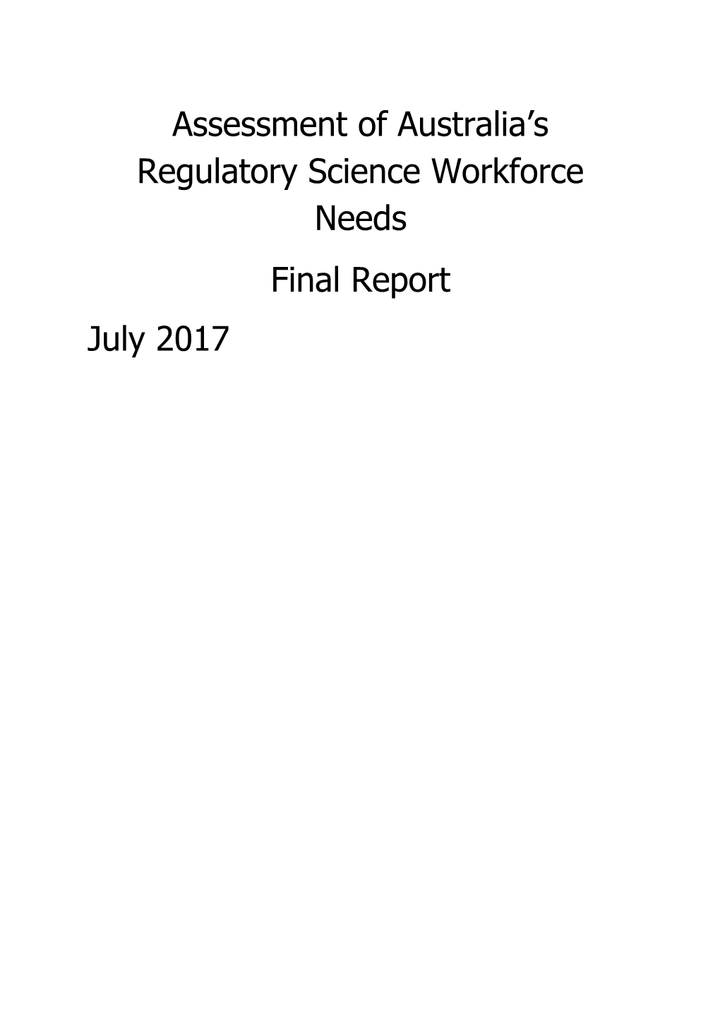 Assessment of Australia S Regulatory Science Workforce Needs