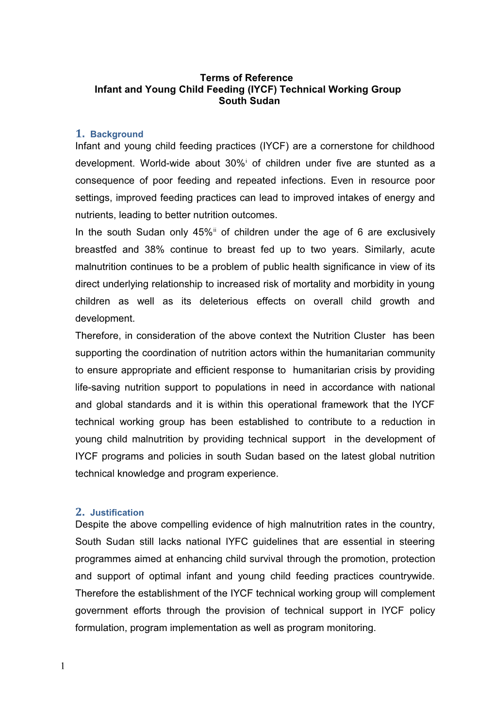 Infant and Young Child Feeding (IYCF) Technical Working Group