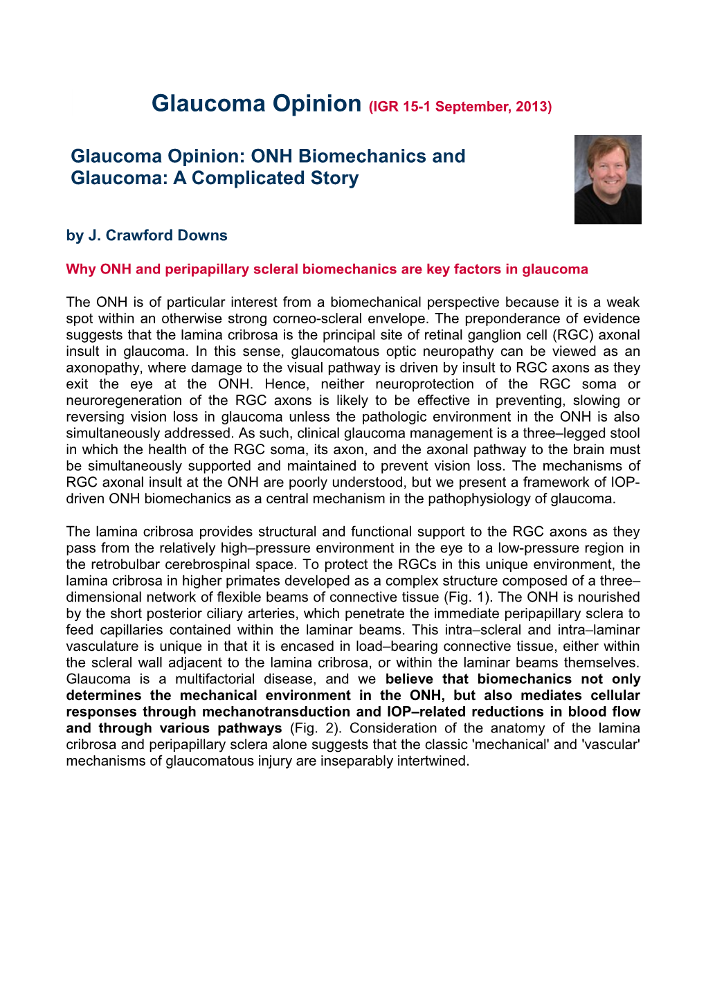 Glaucoma Opinion: ONH Biomechanics and Glaucoma: a Complicated Story