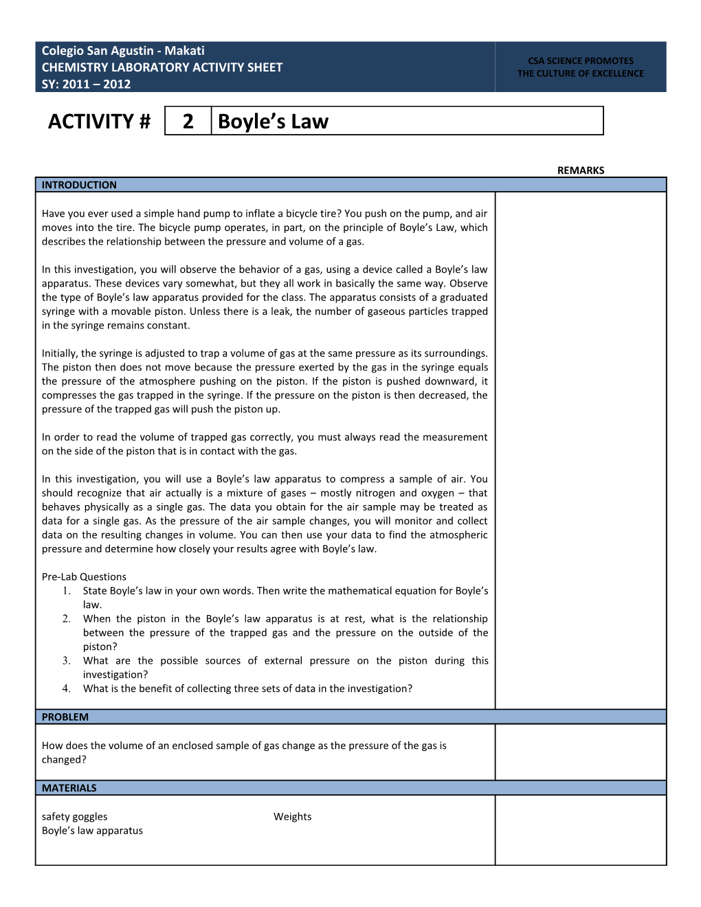 State Boyle S Law in Your Own Words. Then Write the Mathematical Equation for Boyle S Law