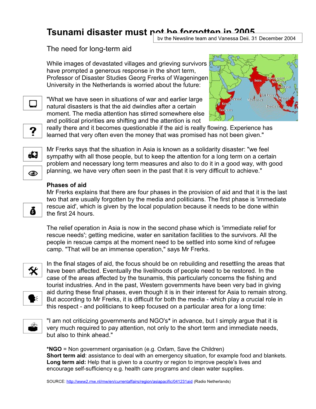 Tsunami Disaster Must Not Be Forgotten in 2005