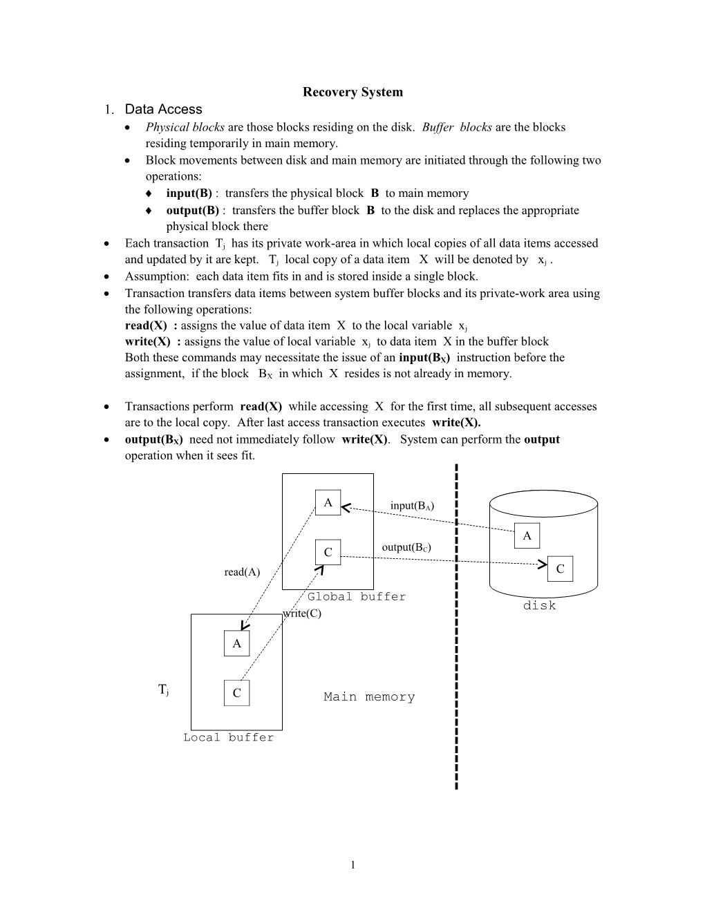 Input(B) : Transfers the Physical Block B to Main Memory