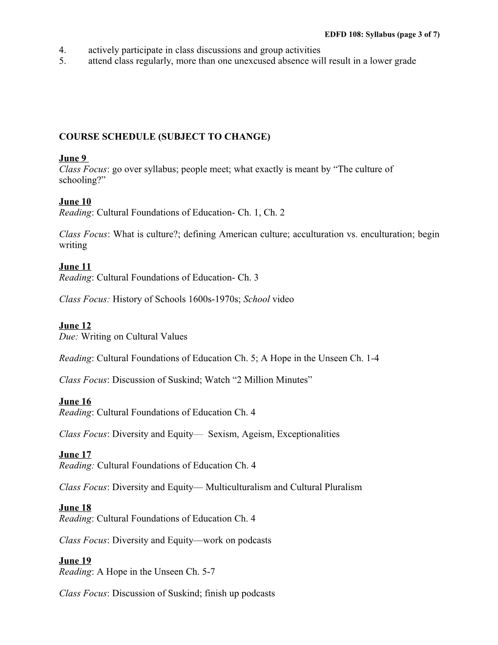 EDFD 108: Syllabus (Page 1 of 7)