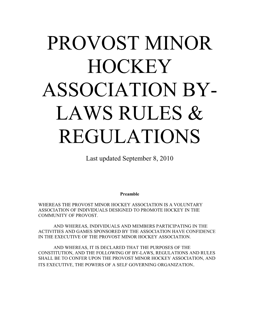 Provost Minor Hockey Association By-Laws Rules & Regulations