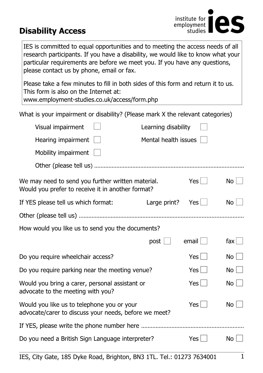 Disability Access Form