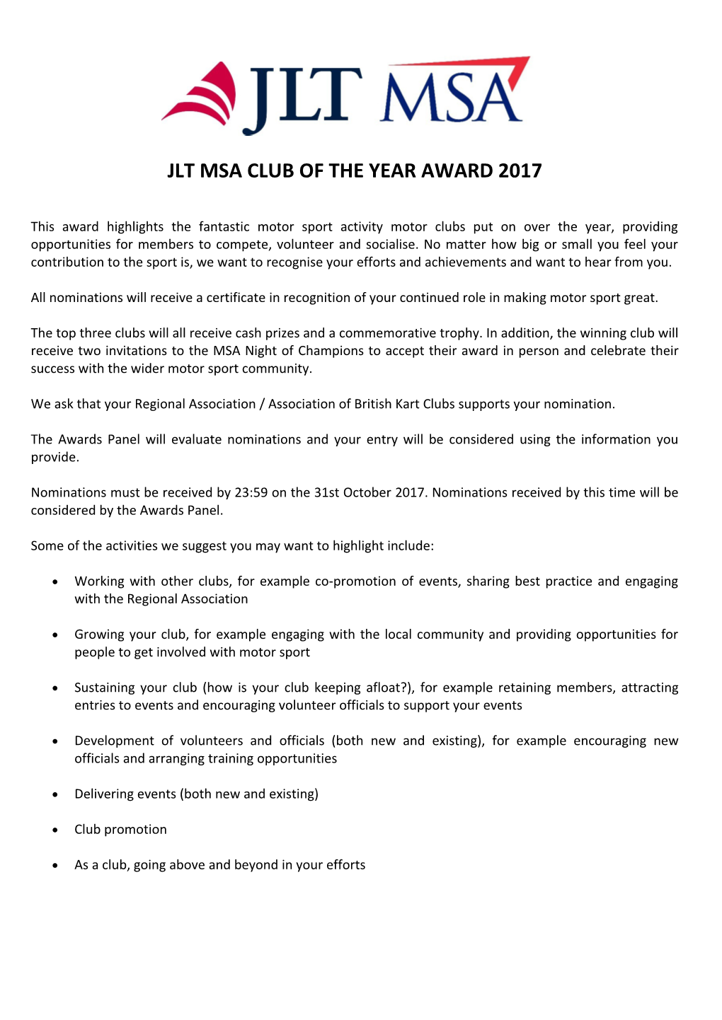 Jlt Msa Club of the Year Award 2017