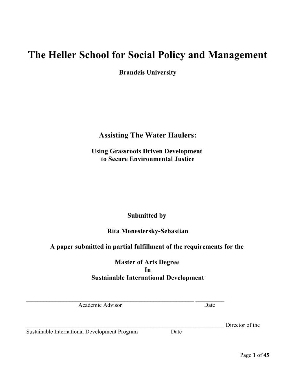 The Hellerschool for Social Policy and Management