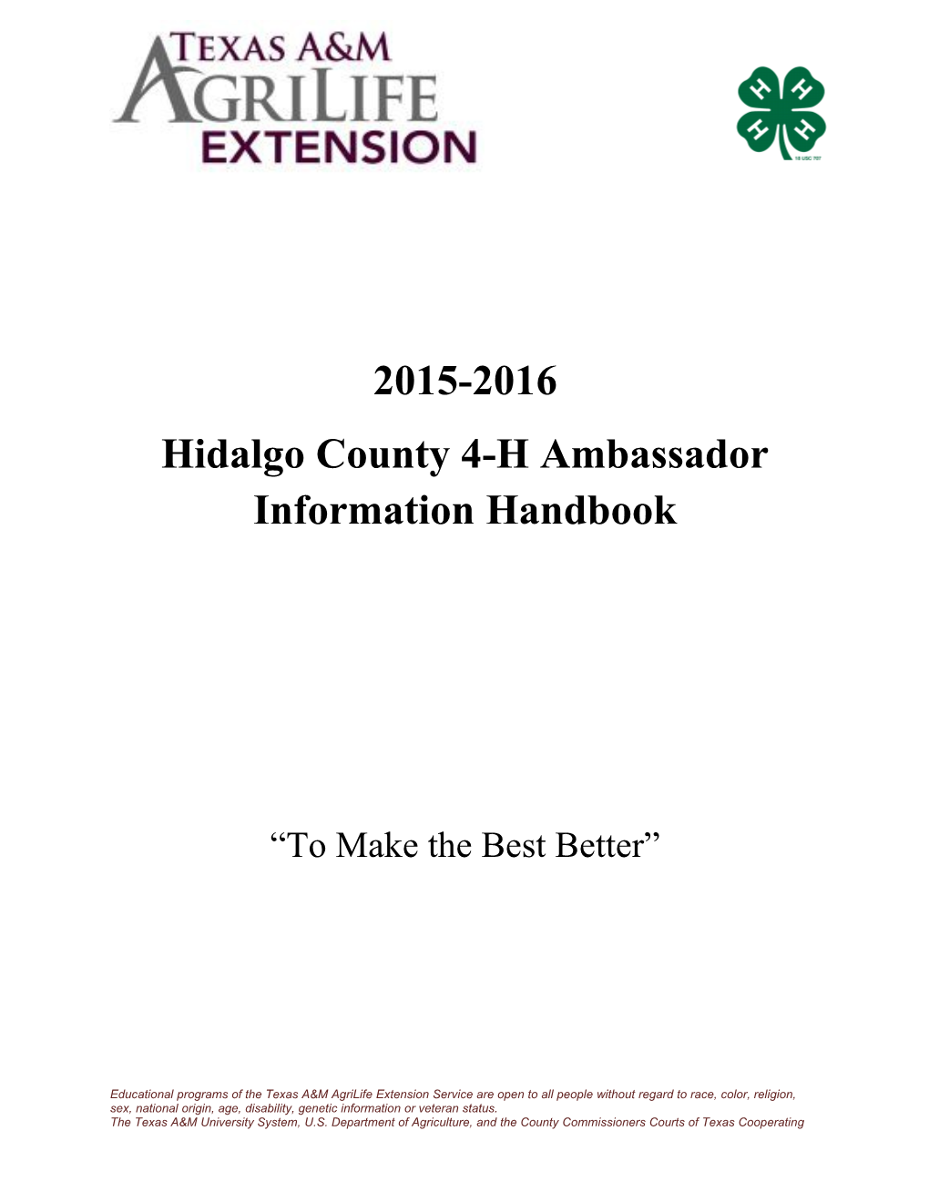 Hidalgo County 4-H Ambassador Information Handbook