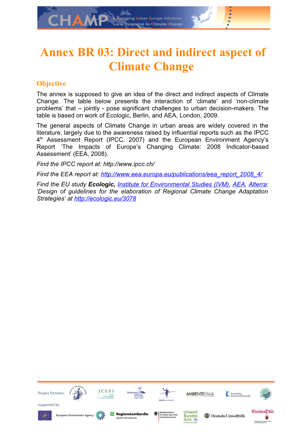 Tool 12: Direct and Indirect Impacts of Climate Change