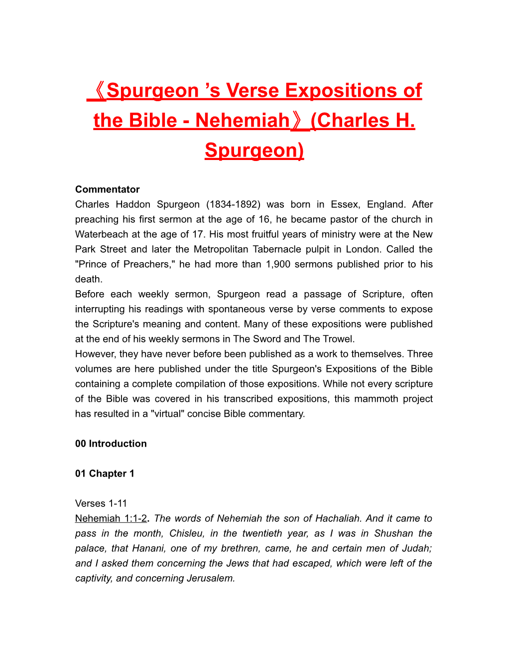 Spurgeon S Verseexpositions of the Bible - Nehemiah (Charles H. Spurgeon)