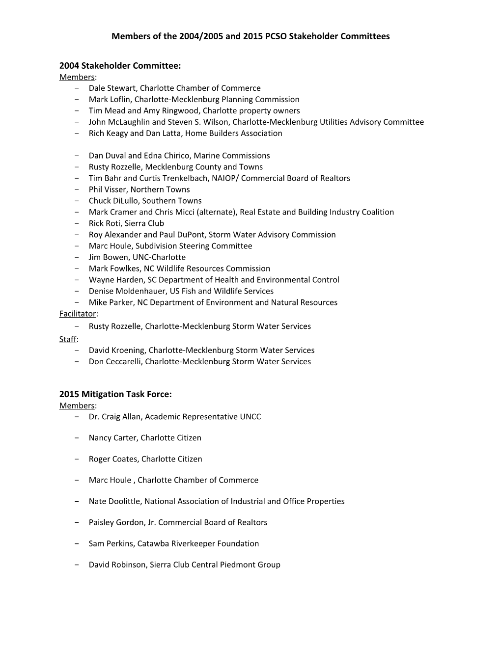 Members of the 2004/2005 and 2015 PCSO Stakeholder Committees