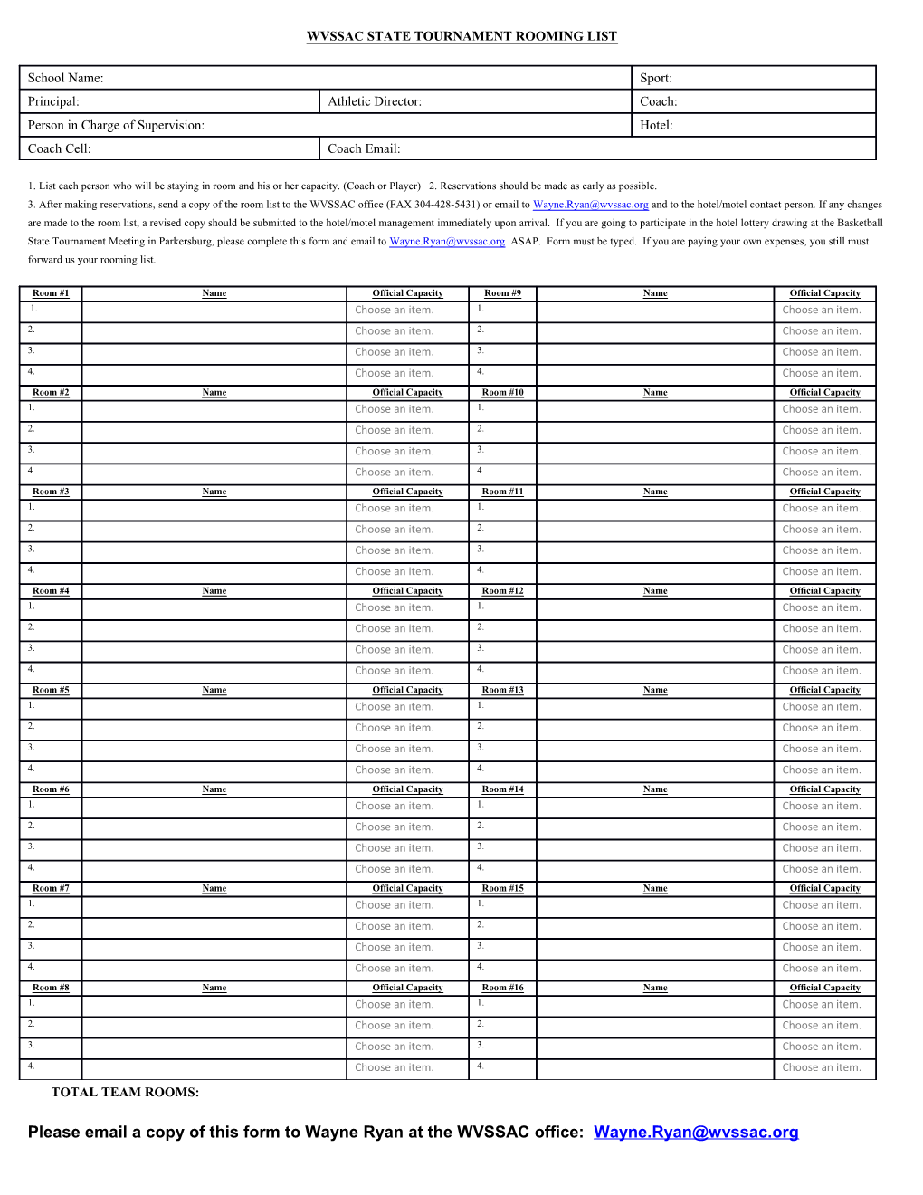 Wvssac State Tournament Rooming List