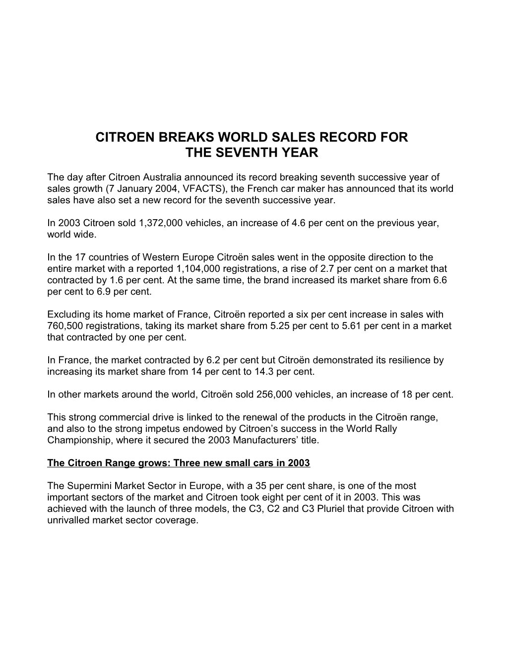 Citroen Breaks World Sales Record For