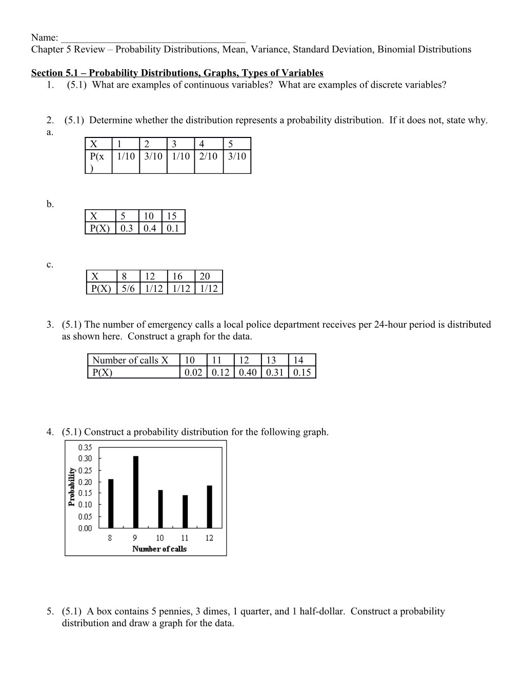 Section 5.1 Probability Distributions, Graphs, Types of Variables