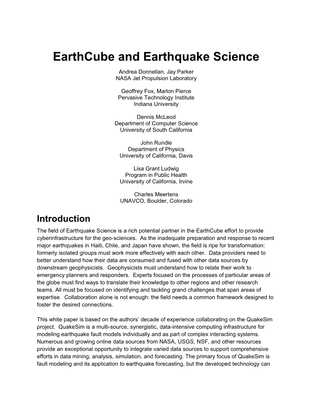 Earthcube and Earthquake Science