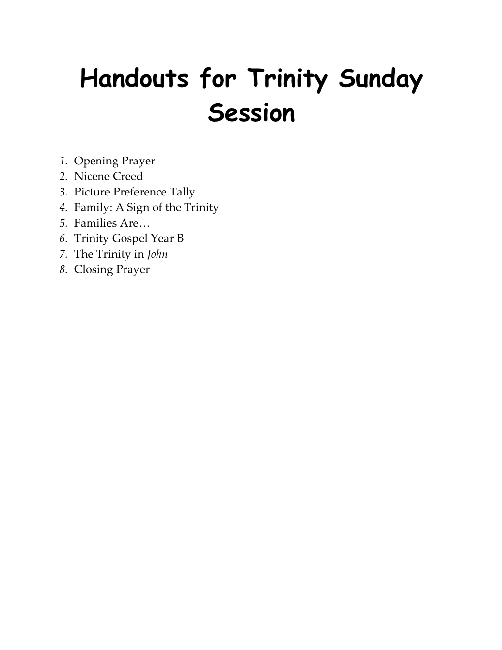 Handouts for Trinity Sunday Session
