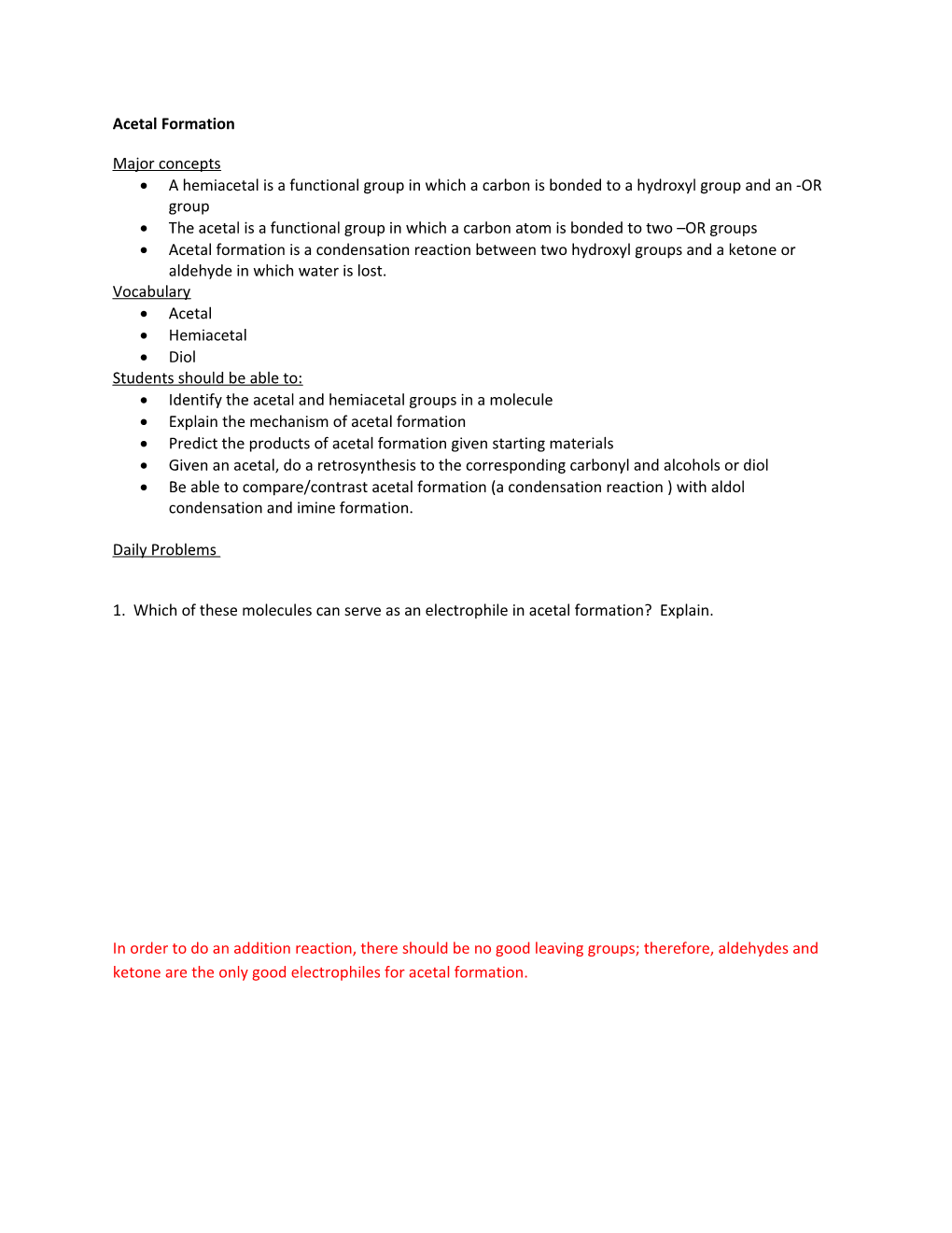 Acetal Formation