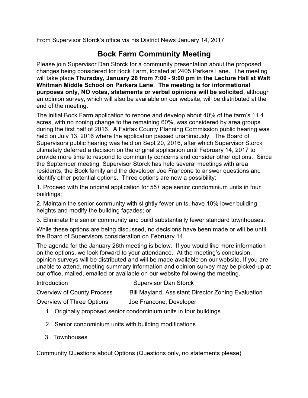 Bock Farm Community Meeting