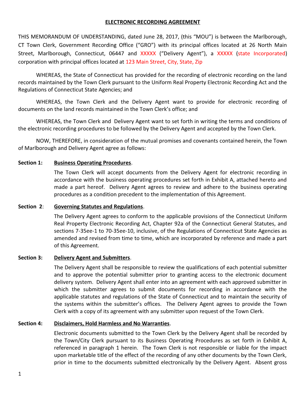 Electronic Recording Agreement