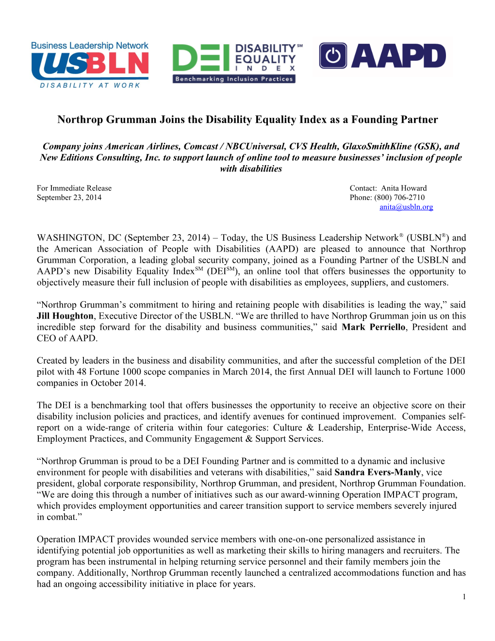 Northrop Grumman Joins the Disability Equality Index As a Founding Partner