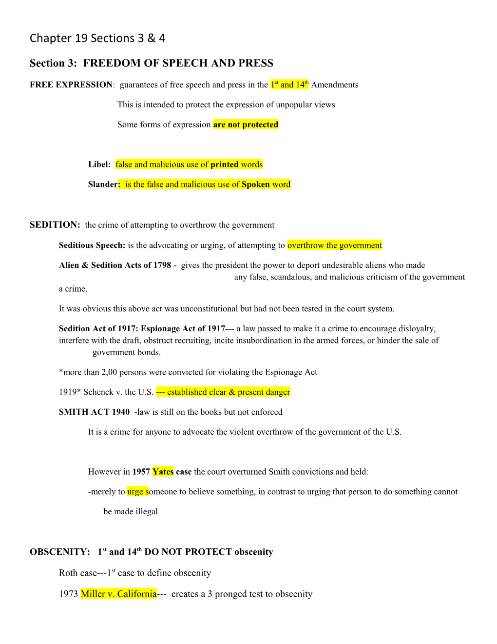 Section 3: FREEDOM of SPEECH and PRESS