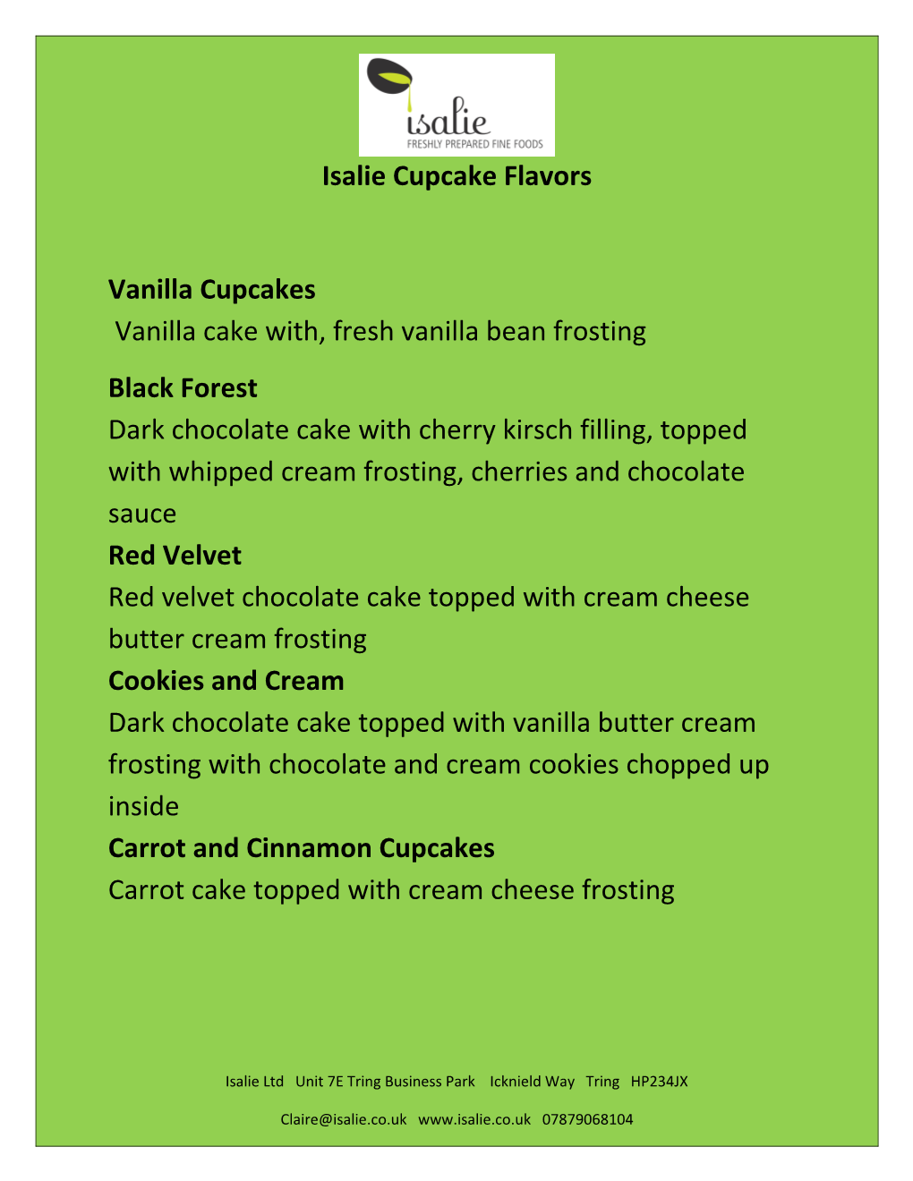 Isalie Cupcake Flavors