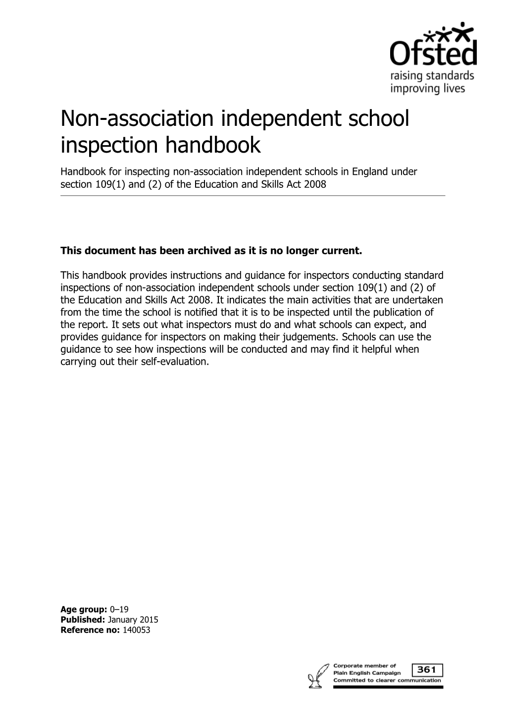 Non-Association Independent School Inspection Handbook