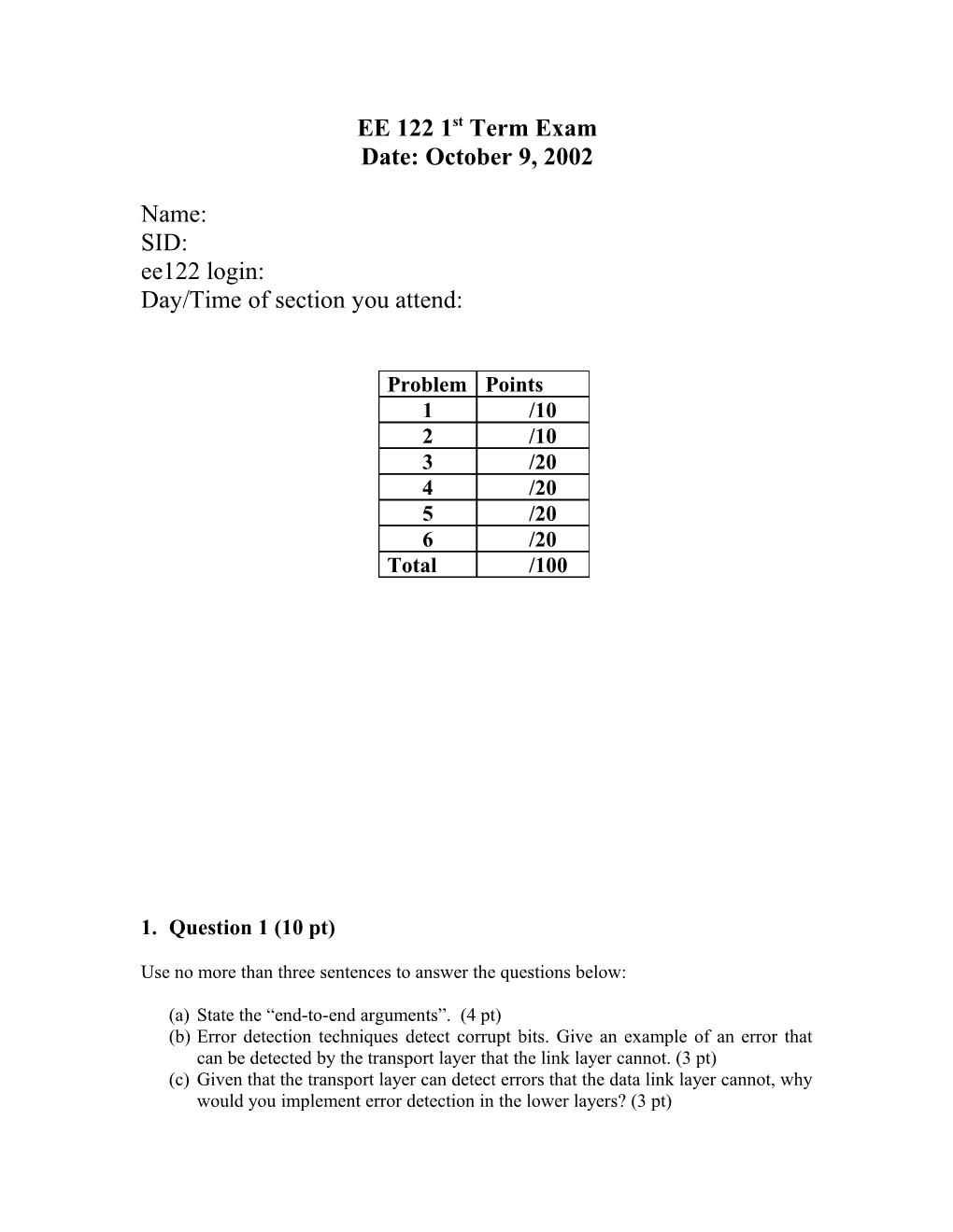 EE 122 1St Term Exam