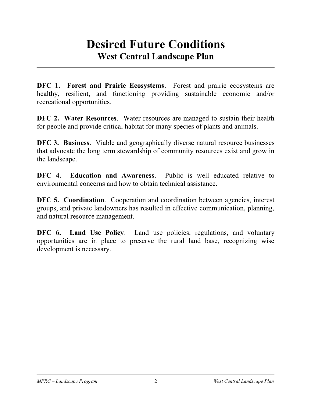 Strategic Policy Framework: West Central Landscape Plan