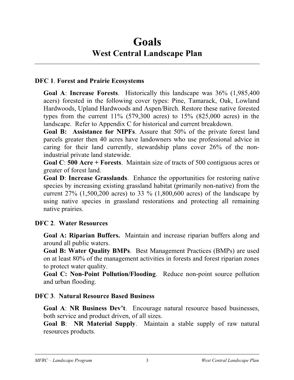 Strategic Policy Framework: West Central Landscape Plan
