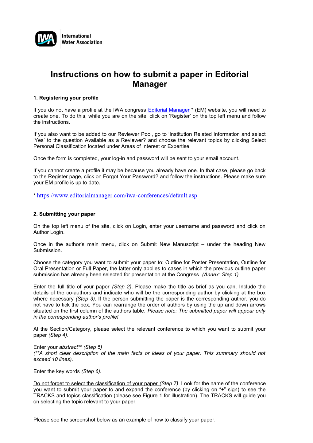 Instructions on How to Submit a Paper in Editorial Manager