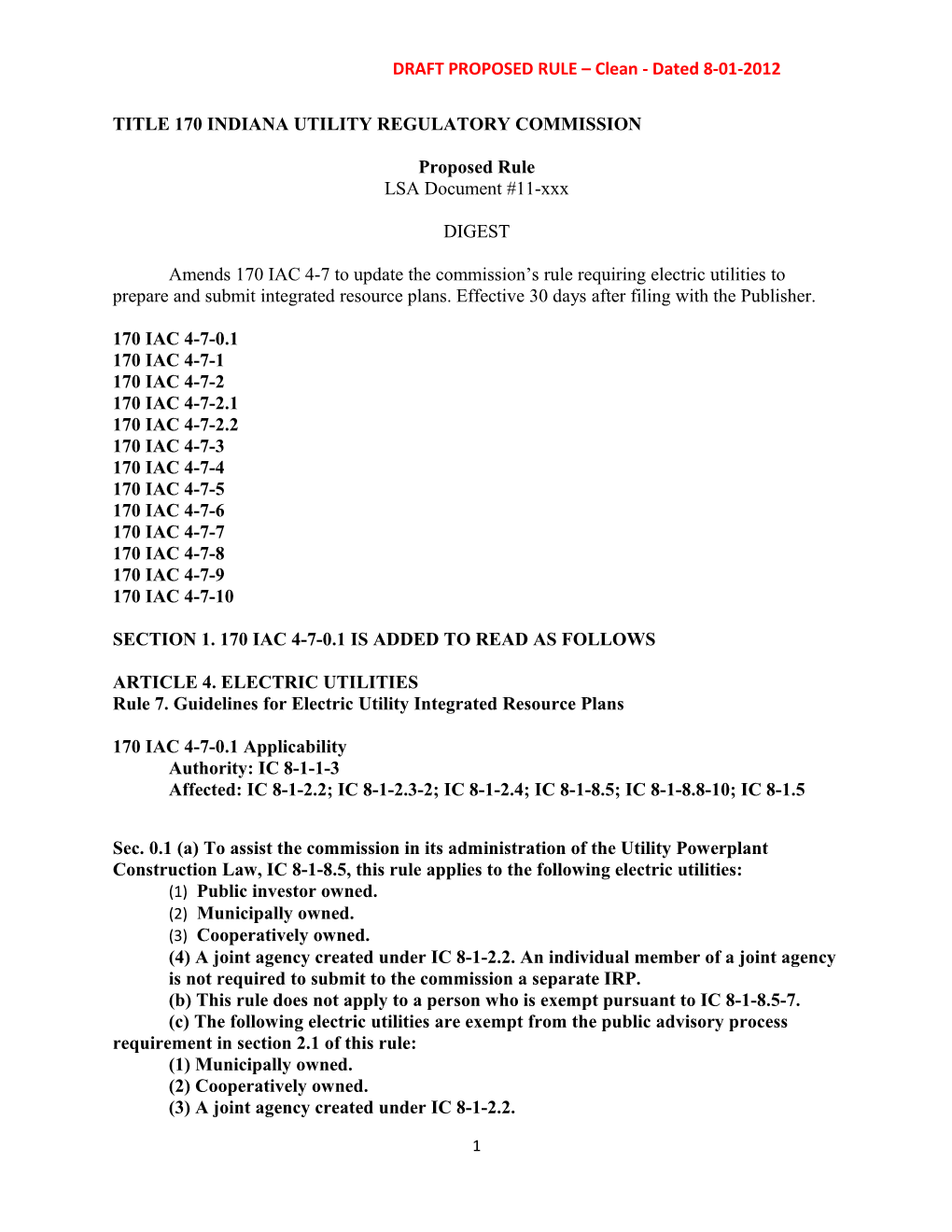 DRAFT PROPOSED RULE Clean - Dated 8-01-2012