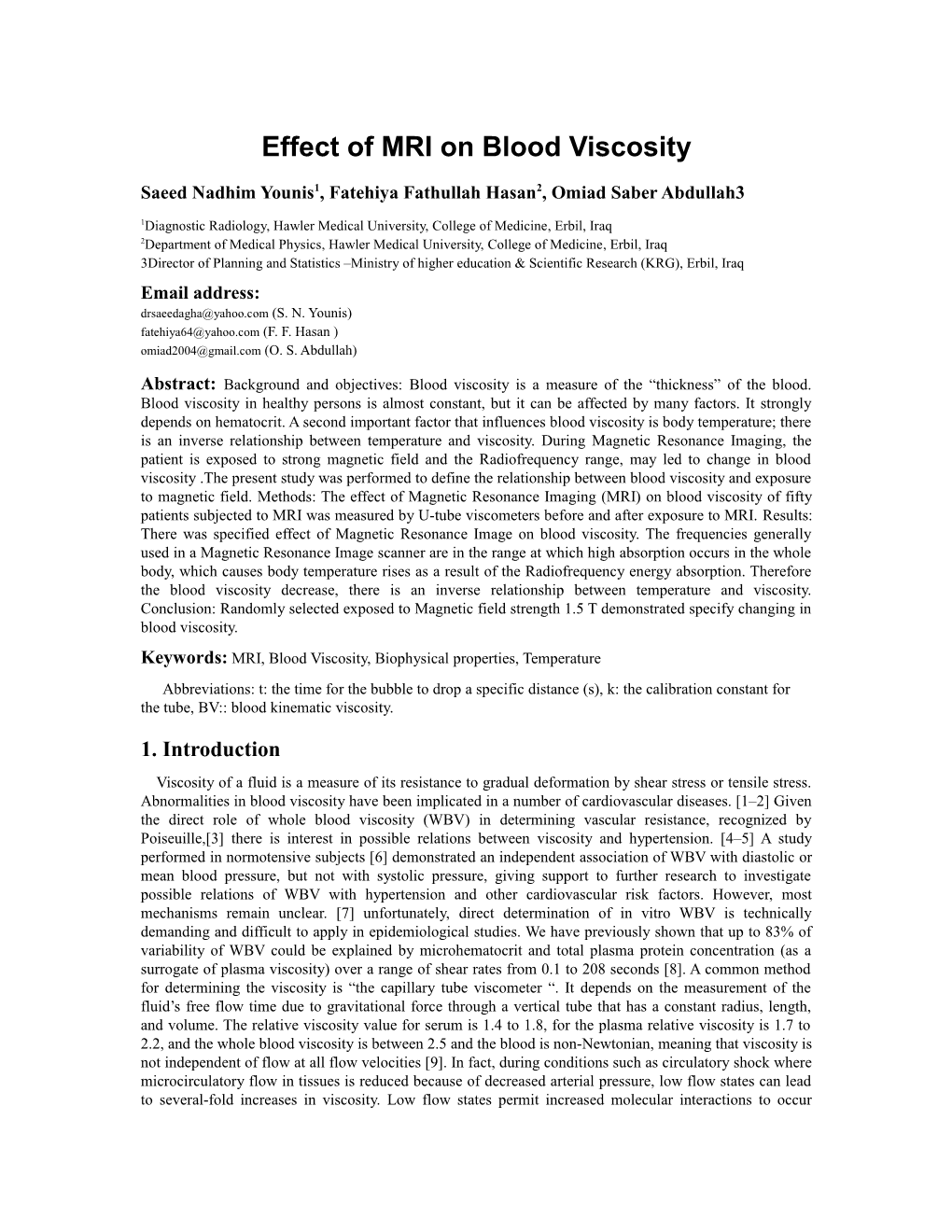 Effect of MRI on Blood Viscosity