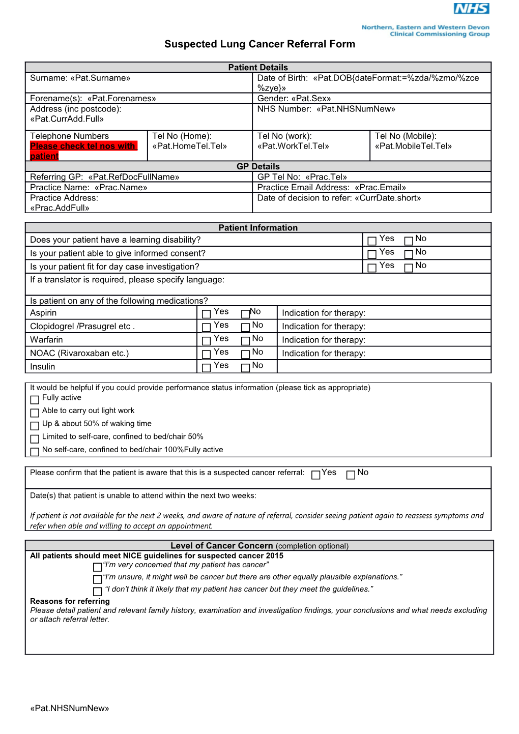 Suspected Lung Cancer Referral Form