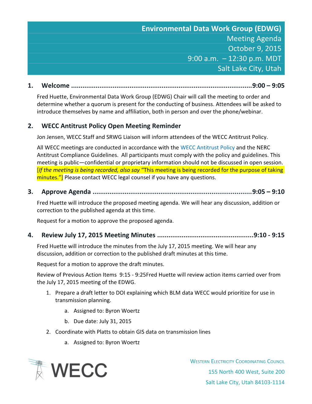 EDWG Meeting Agenda 10-9-10