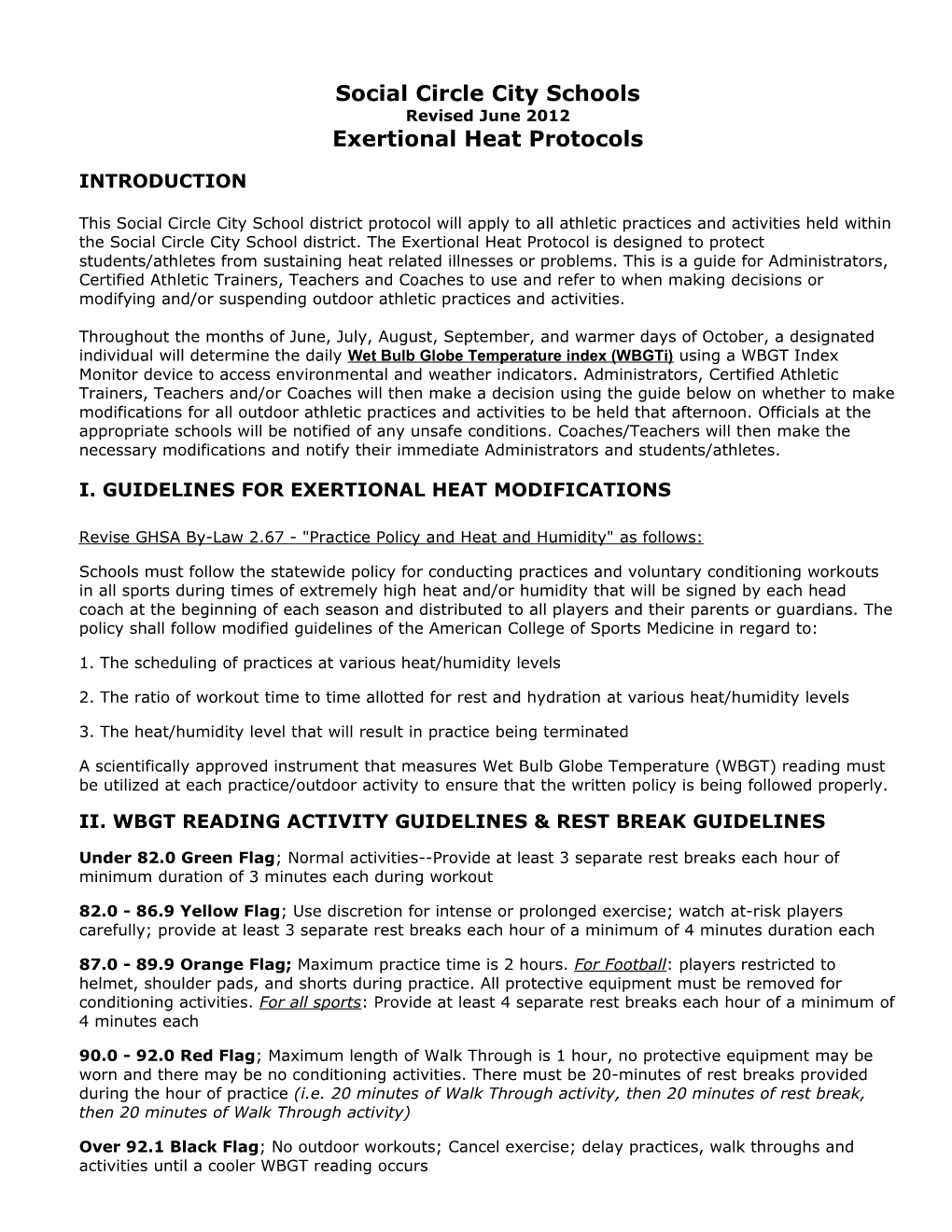 Barrow County Athletics Heat Guidelines