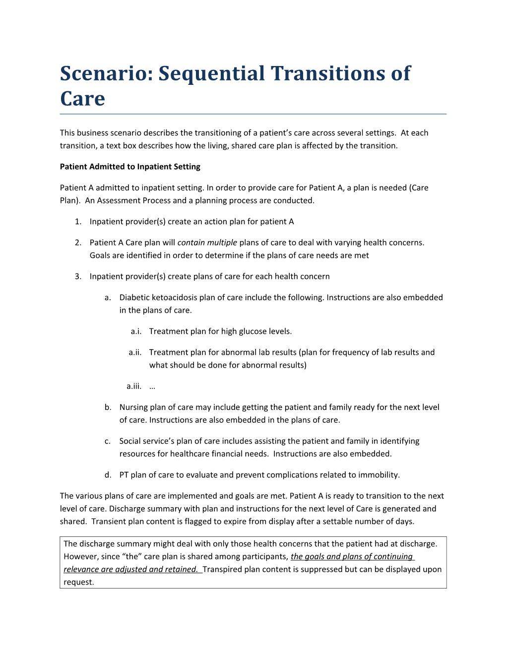 Scenario: Sequential Transitions of Care