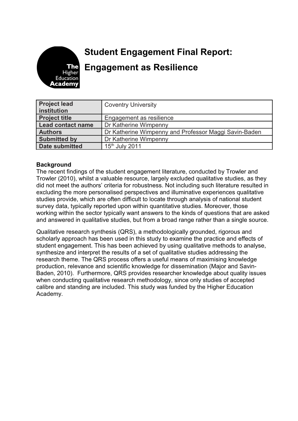 Engagement As Resilience